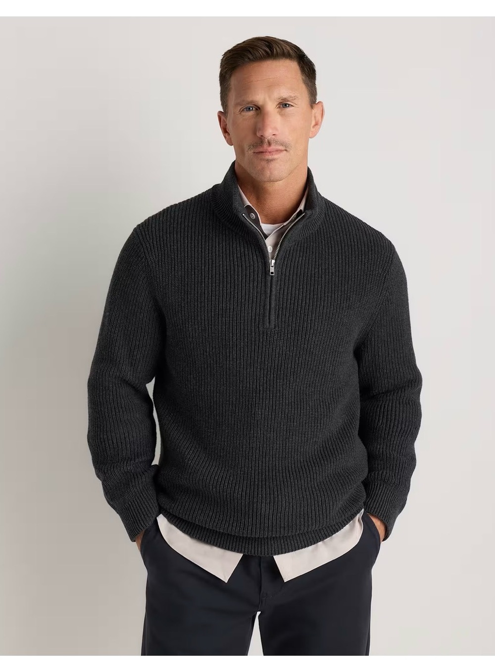 Quince 100% Organic Cotton Ribbed Quarter Zip Sweater , size Large